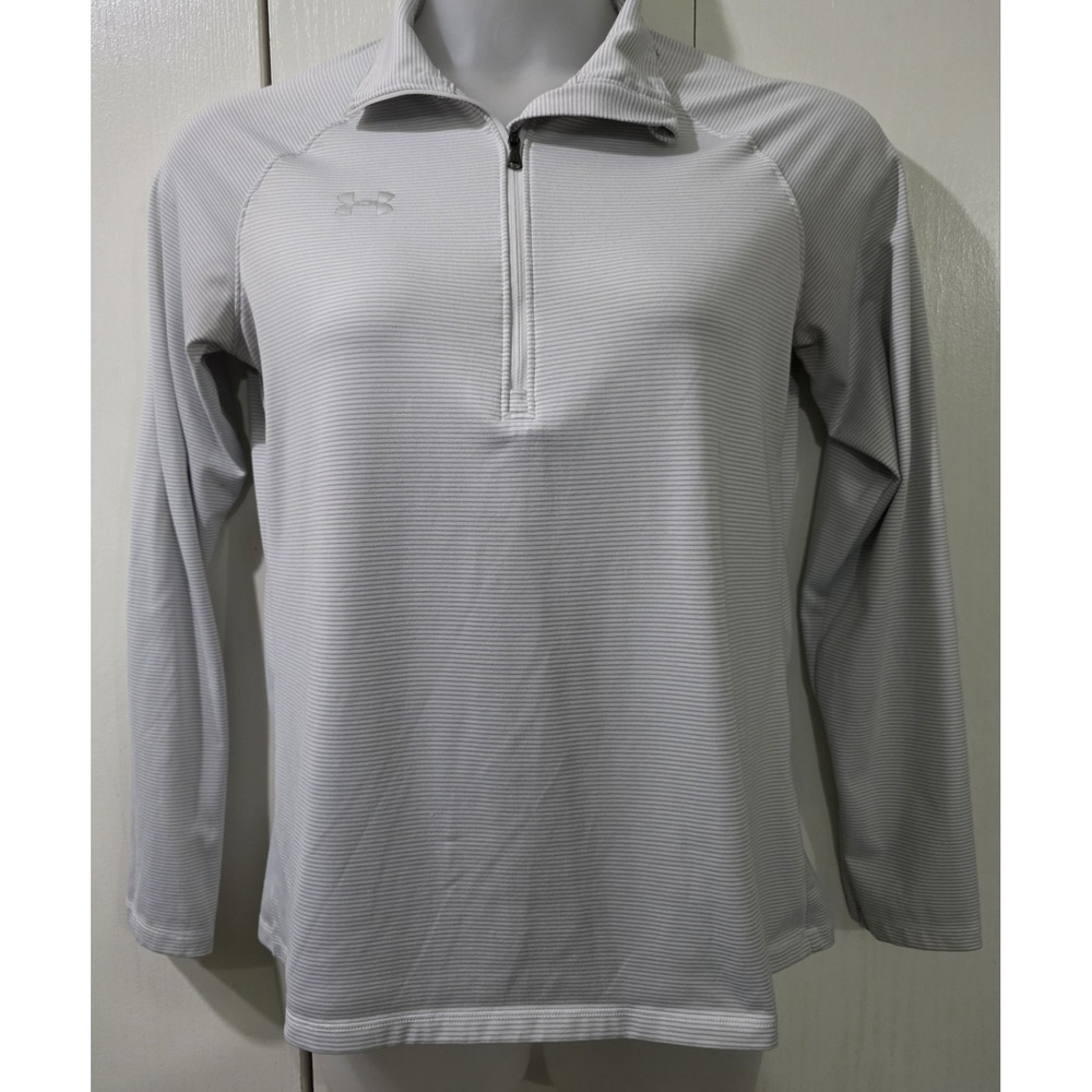 Under Armour Heatgear women Medium Loose Gray/white Stripe 1/4 Zip Gorp Athletic - Picture 2 of 5